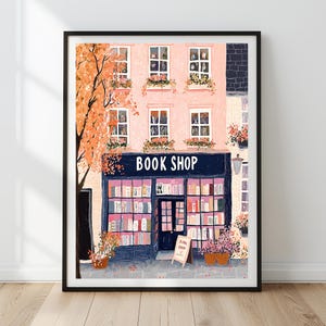 Herbst Buchladen Wall Art Print | Gemütliches Buchdekor | Buchliebhaber druckbare Kunst | Leseecke Digitaler Download | Vintage Buchladen Druck