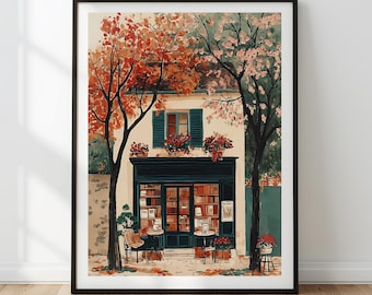 Autumn Bookstore Wall Art Printable | Cozy Bookshop Decor | Reading Nook Art | Digital Download
