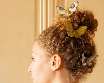 Textile Butterfly Hairclips Insect Entomology Natural History Woodland Accessory Butterfly Hair Accessory Gift Under 50 Free Shipping