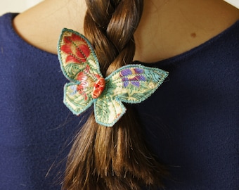 Butterfly Hair Clips Set of Two Japanese Cotton Entomology Woodland Nature Lover Accessory Gift for Her Free Shipping