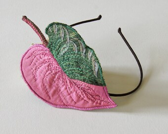 Pink Princess Philodendron headband, botanical fascinator