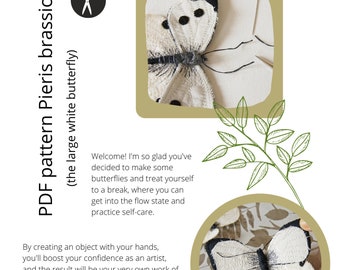 PDF sewing pattern + video tutorial white butterfly soft sculpture step-by-step digital