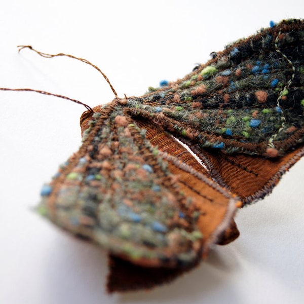 Reserved for Effie / Soft Sculpture Copper Underwing Moth Fabric Brooch / Vintage Wool Silk Brown / Made to Order / Last One