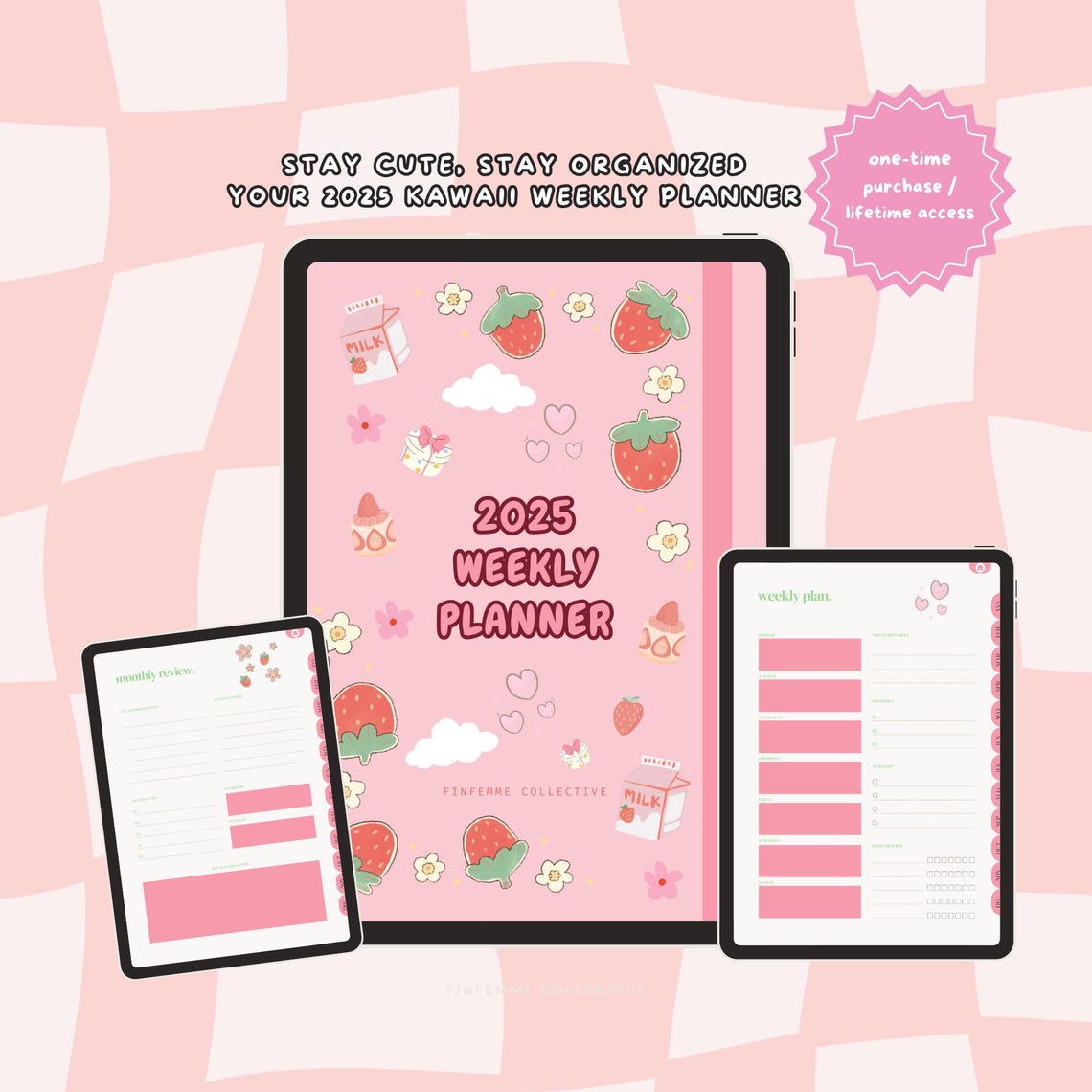Weekly Digital Kawaii Cute Planner, Printable Downloadable Pink Digital ...