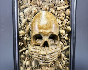 Three Wise Skulls Framed Art – Gothic Decor, Hand-Painted PLA Filament