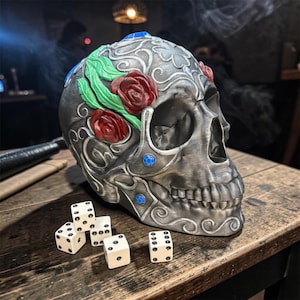Rose Skull Deck & Dice Box – 3D Printed Card Holder | Hand-Painted or DIY Finish