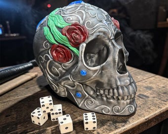 Rose Skull Deck & Dice Box – 3D Printed Card Holder | Hand-Painted or DIY Finish
