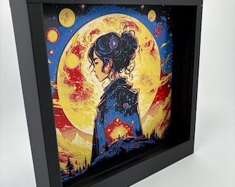 Galaxy Girl 3D Art Print HueForge Shadowbox Cosmic Wall Decor Custom Frame Options
