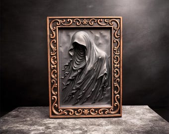 Framed Gothic Ghost Relief – Lightweight 3D Printed Wall Art | Metallic Trim Options