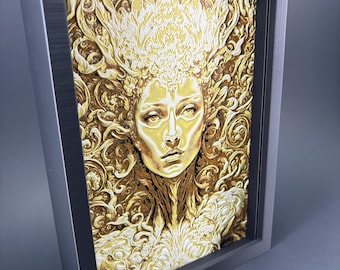 Gold Queen 3D Art, Regal Shadowbox Frame, Elegant PLA Decor