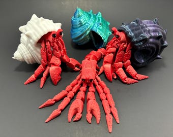 3D Printed Hermit Crab Fidget Toy Removable Shell Customizable Colors Desk Decor
