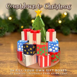 Gift Stack Advent Countdown Containers | Reusable Christmas Countdown Tower | Fill-Your-Own Advent Calendar | 3D Printed Holiday Gift Boxes