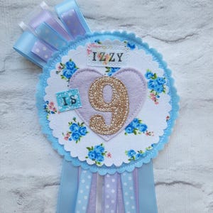 Birthday badge, handmade with ditsy floral, age badge, personalised gift