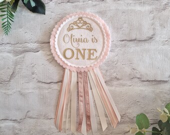 Personalised Blush Pink Ivory and Gold Birthday Rosette Badge - Birthday Badge - Age Rosette - Party badge - Party decor - Birthday decor