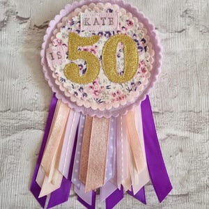 Birthday badge, handmade with 21, 30, 40, 50, 60, 70, 80, 90 age badge, personalised gift