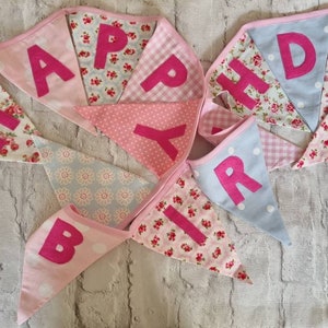 Happy Birthday Bunting, Fabric Banner, Birthday Party Decorations, Celebration Bunting, Cake smash, Photo shoot prop image 1