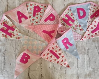 Happy Birthday Bunting, Fabric Banner, Birthday Party Decorations, Celebration Bunting, Cake smash, Photo shoot prop