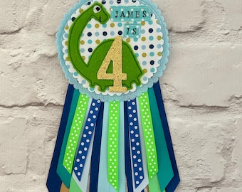 Personalized Dinosaur Birthday Badge: Handmade Dino Rosette