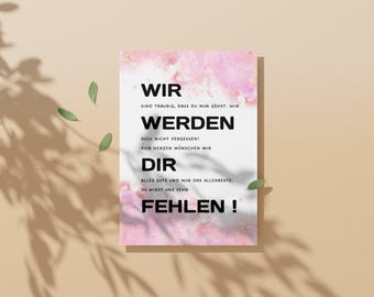 Farewell card for a colleague | A5 | pink | Download