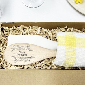 Gepersonaliseerde gegraveerde houten lepel, siliconen keukenspatel, aangepaste spatel, bruidsdouchecadeau, huwelijksdouchecadeau, keukencadeau