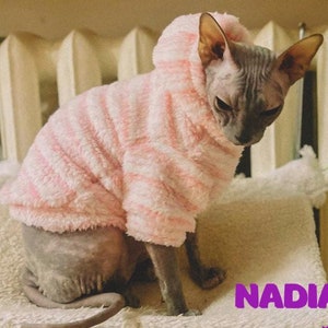 GigglyHouse Sphynx Cat Clothes, Warm Cat Jumpsuit With Hat And Tail Cover, Full Set For Hairless Cats, Cornish Rex And Devon Rex (Purple, L(6.5-8lbs