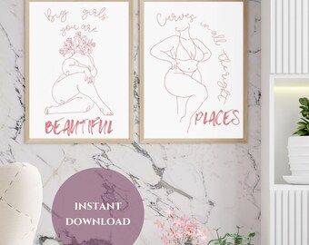 Fat Girl Positiv Print, Body Positivity Poster, Fette Frau Kunst, Große Mädchen du bist schön, Rosa minimalistische Wandkunst, Feministisches Fett positiv