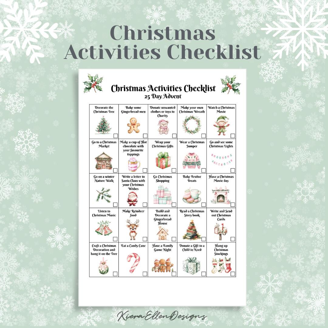 Christmas Advent Activity Checklist Printable Festive Digital