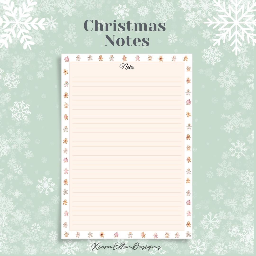 Gingerbread Note Design Gingerbread Christmas Notes Printable | Festive Digital Download ...