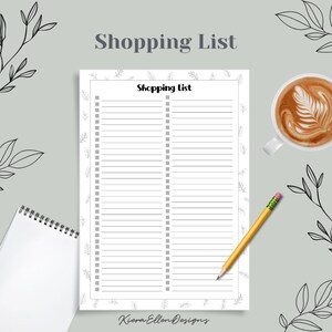 Lista de compras en blanco y negro imprimible / Organiza tu vida con diseños inspirados en la naturaleza / Descarga digital / PDF
