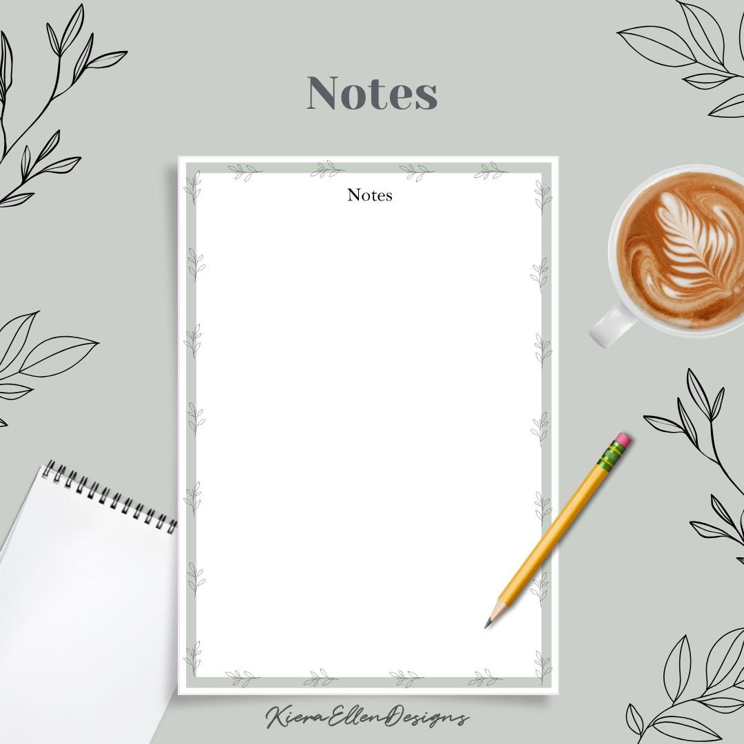 Botanical Green Plain Notes Printable | Nature Inspired Digital ...