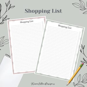 Lista de compras imprimible / Organícela con diseños inspirados en la naturaleza / Diseño botánico simple con hojas