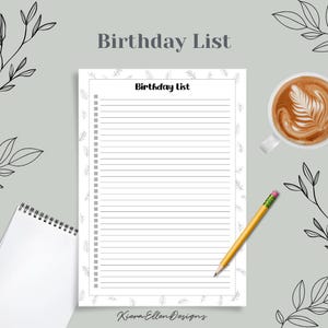 Lista de cumpleaños en blanco y negro imprimible / Organiza tu vida con diseños inspirados en la naturaleza / Descarga digital / PDF