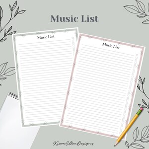 Lista de música imprimible / Organízala con diseños inspirados en la naturaleza / Diseño botánico simple con hojas