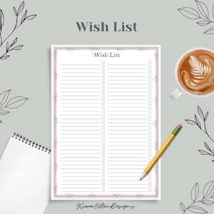 Lista de deseos rosa imprimible / Organiza tu vida con diseños inspirados en la naturaleza / Descarga digital / PDF rellenable