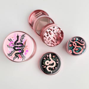 Cute pink grinder snake pattern grinder herb grinder spice grinder machine girly grinder metal grinder gift for her