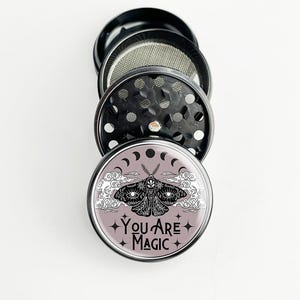 You are Magic Moon Moth and Cloud Grinder Black Grinder Herb Grinder Spice Grinder Metal Grinder Gift, Pink, Silver, Black