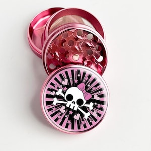 Y2K Style Cute Bow Skull Grinder Pink Grinder Herbal Grinder Girl Grinder Metal Grinder Gift for Her, Pink, Silver, Black Three Colors