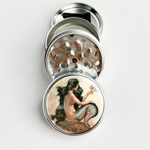 Vintage Mermaid Poster Grinder Silver Grinder Herb Grinder Spice Grinder Men Grinder Girl Grinder Metal Grinder Gift
