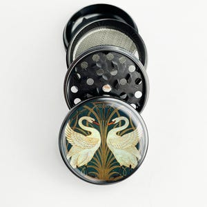 Swan Rush and Iris Romantic Art Grinder Black Grinder Herb Grinder Spice Grinder Girl Grinder Metal Grinder Gift, Color: Pink, Silver, Black