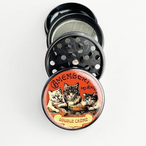 French Cat Vintage Creme Ad France Grinder Herb Grinder Spice Grinder Girl Grinder Metal Grinder Gift, Pink, Silver, Black