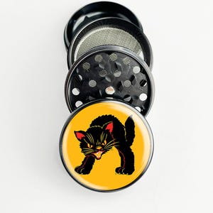 Vintage Retro Fraidy Black Cat Grinder Herb Grinder Spice Grinder Girl Grinder Metal Grinder Gift, Pink, Silver, Black