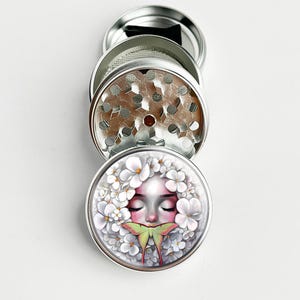 Moon Moth Hydrangea Fairy Grinder Silver Grinder Herb Grinder Spice Grinder Men Grinder Girl Grinder Metal Grinder Gift