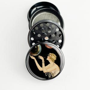 1920s Bubbles by Louis Icart Grinder Herb Grinder Spice Grinder Girl Grinder Metal Grinder Gift, Pink, Silver, Black