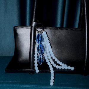 Natural Stone, Ocean Keychain, Bag Charm, Light Blue Aquamarine Creative bag charm, Ethnic Accessory, natural stone beaded bag charm