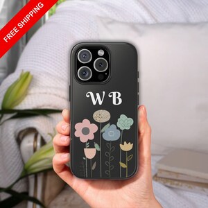 Minimalist Floral Phone Case with Custom Monogram Phone Case Aesthetic Pastel Flower Phone Case Personalized Name iPhone and Samsung Cases