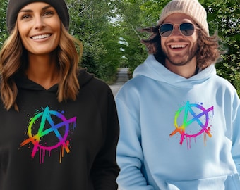 Anarchy Symbol T-Shirt Hoodie: Rainbow Paint Splatter Graphic Design Cool Streetwear