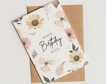 Personalised Floral Birthday Card | Floral Design | Custom Birthday Card For Her