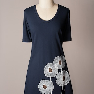 Women's T-Shirt Dress for Summer, Navy Blue Cotton