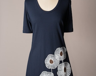 Women's T-Shirt Dress for Summer, Navy Blue Cotton