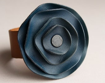 leather cuff, leather scarf cuff, Navy Blue leather, navy leather, dark blue leather